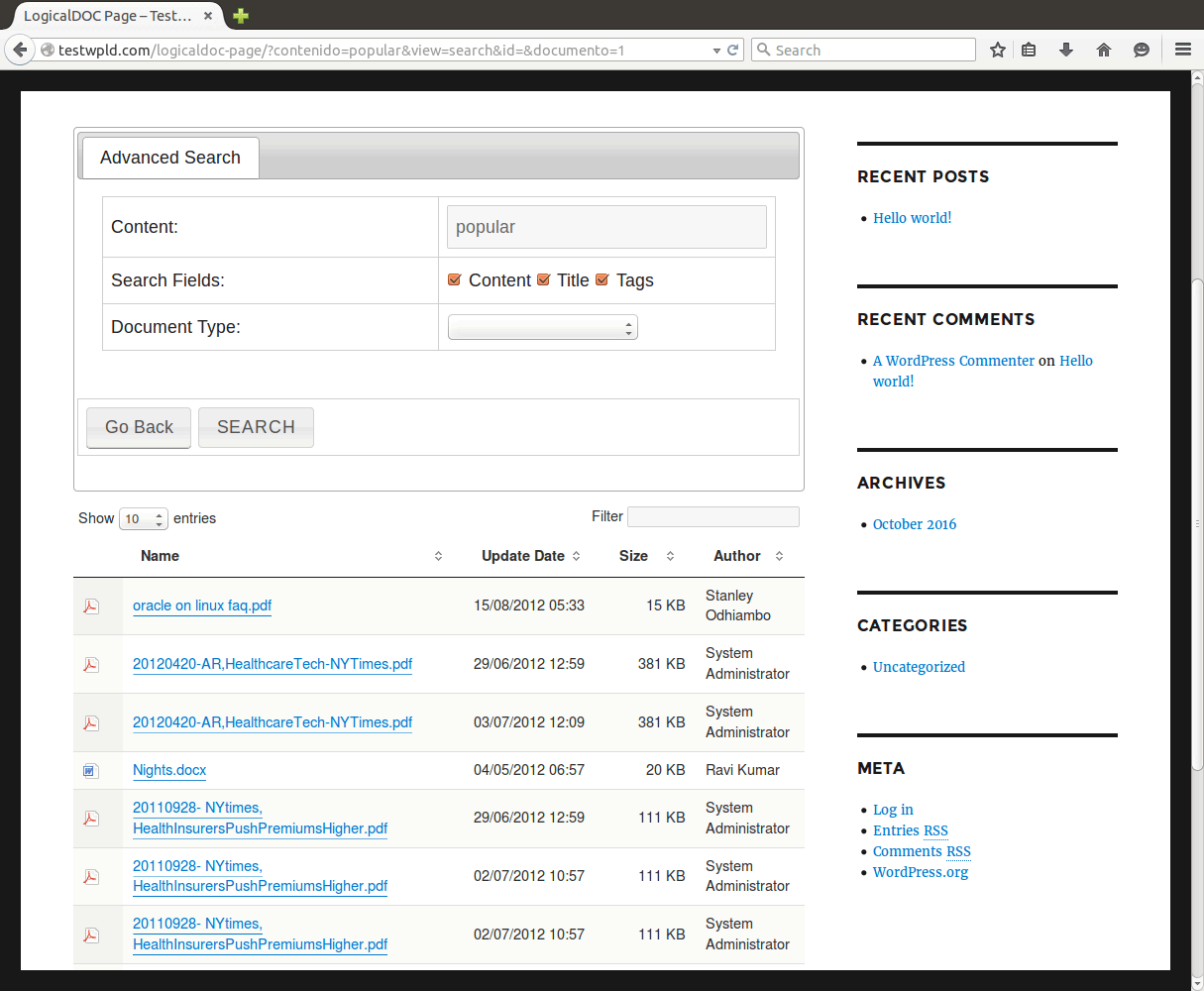 LogicalDOC Wordpress explorer